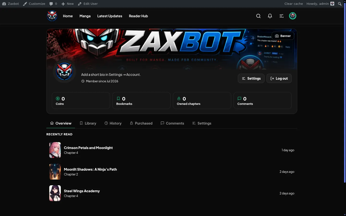 User Dashboard preview
