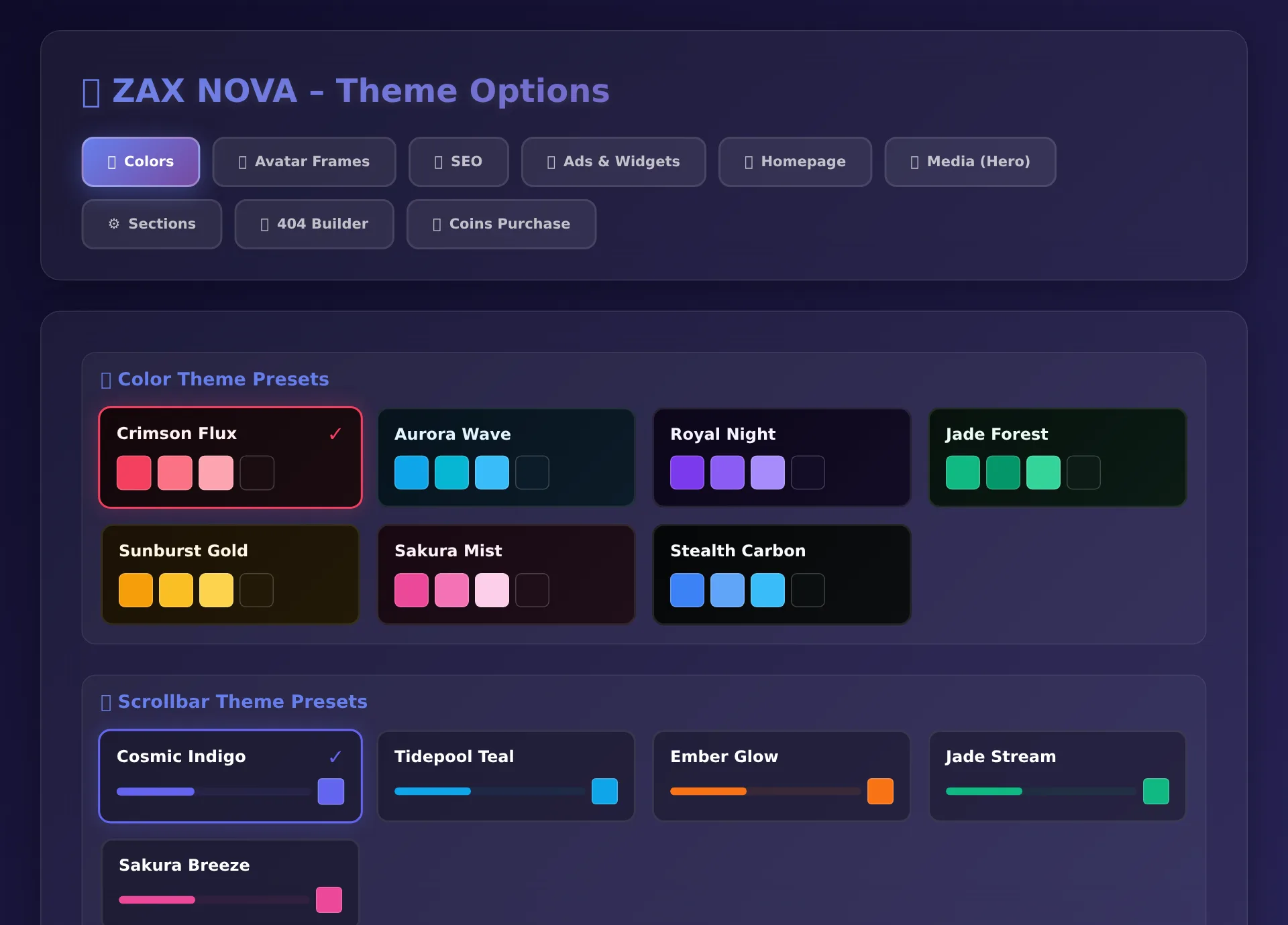ZAX NOVA Theme Options — Overview